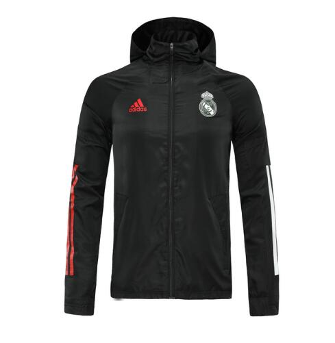 Real Madrid Black Red Hoodie Windbreaker Jacket 2020/21